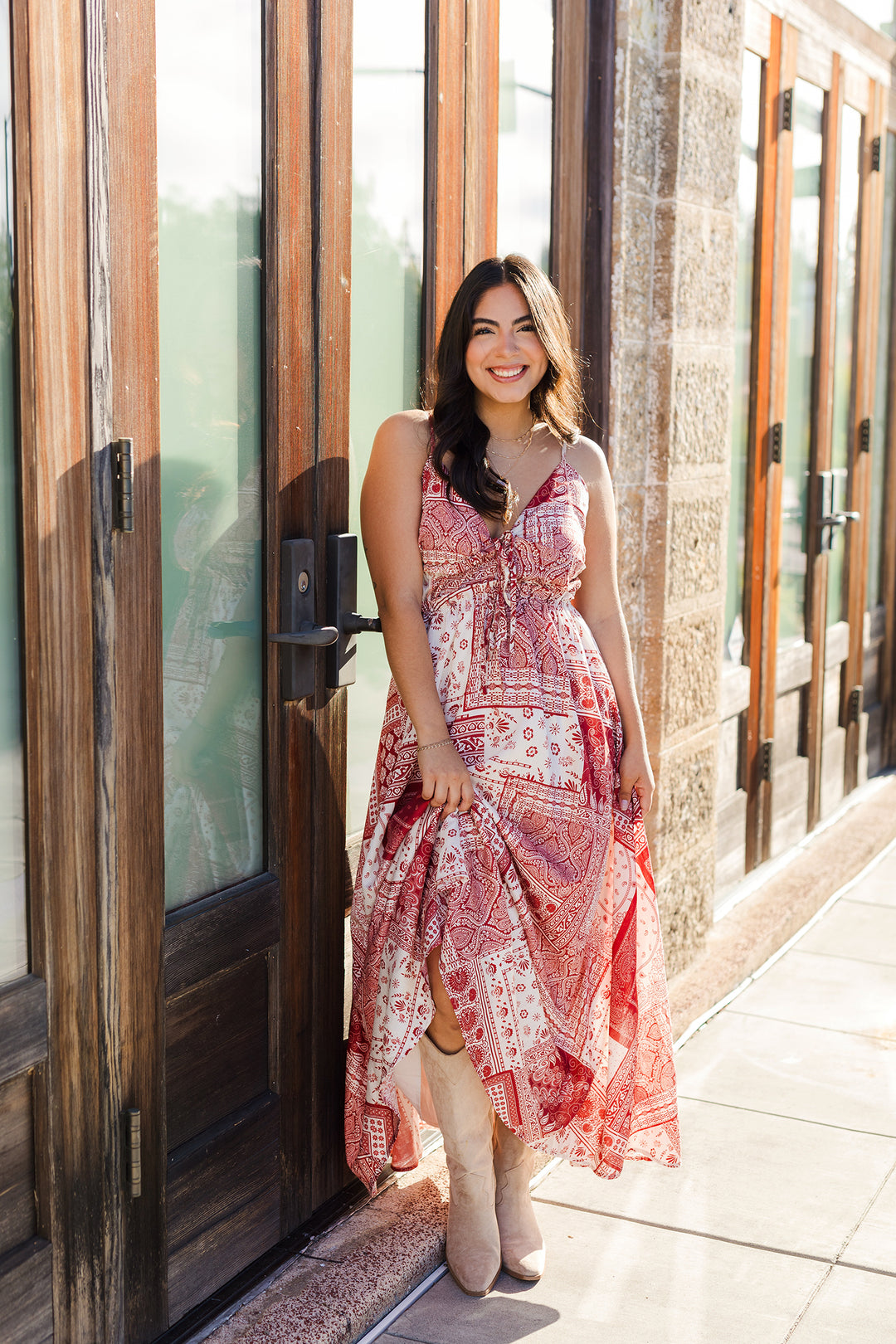The Miss Paisley Patchwork Front Tie Midi Dress