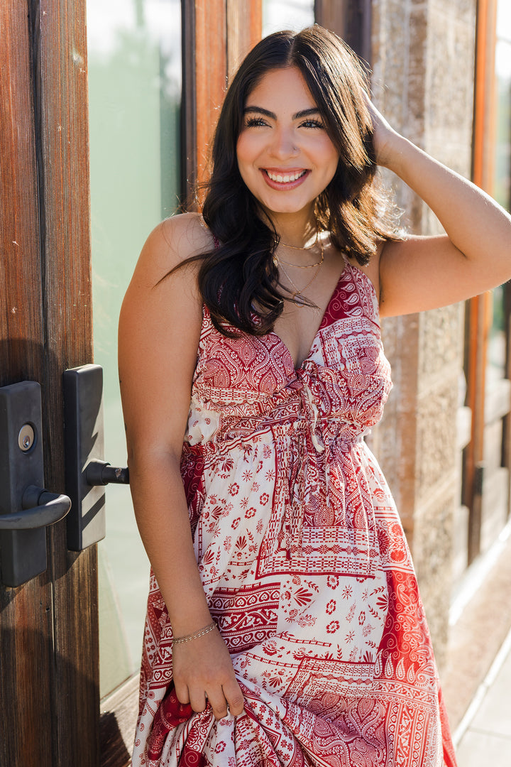 The Miss Paisley Patchwork Front Tie Midi Dress