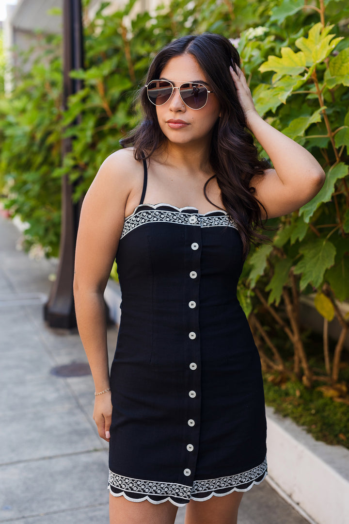 The Lucille Lace Trim Mini Dress
