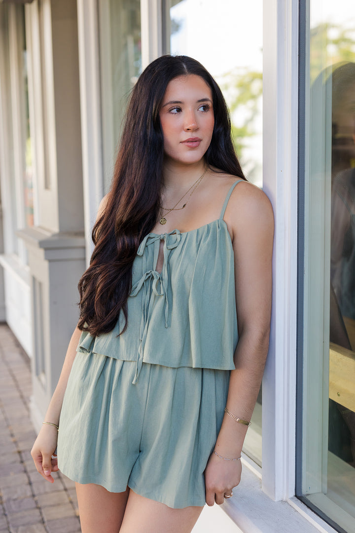 The Olive You Flutter Cami Romper