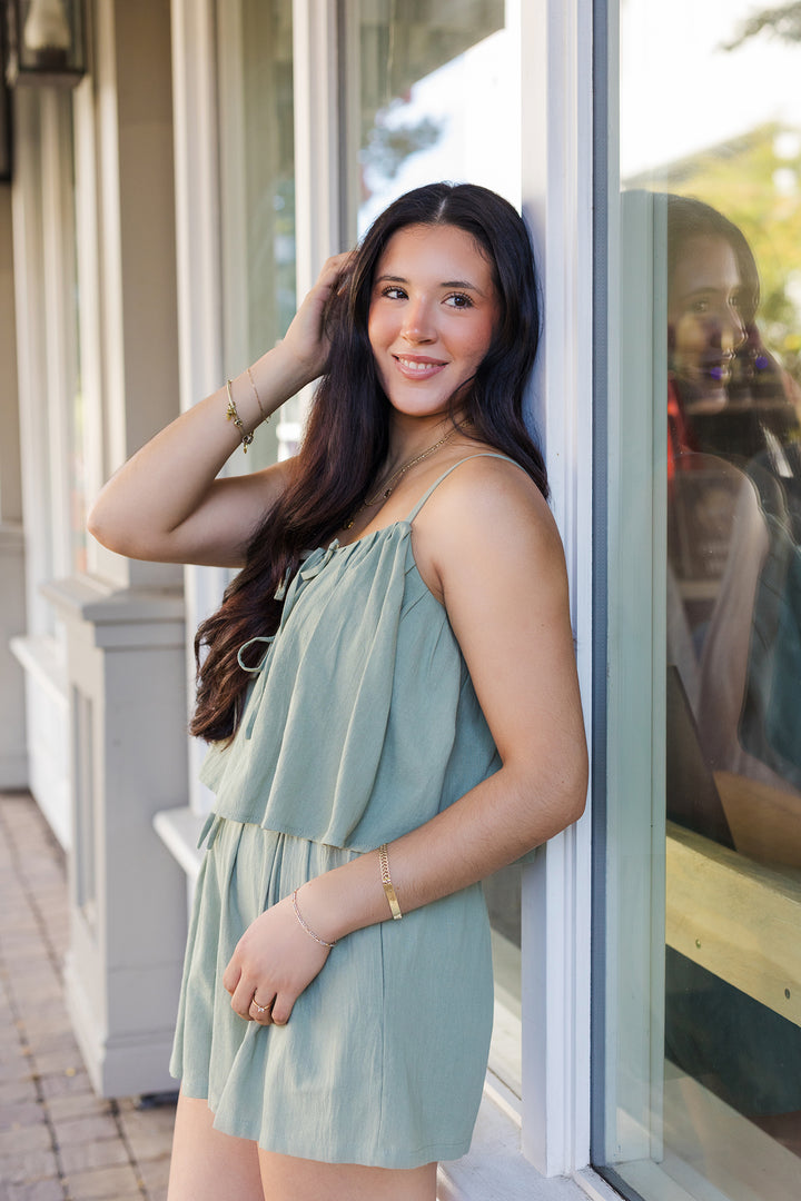 The Olive You Flutter Cami Romper
