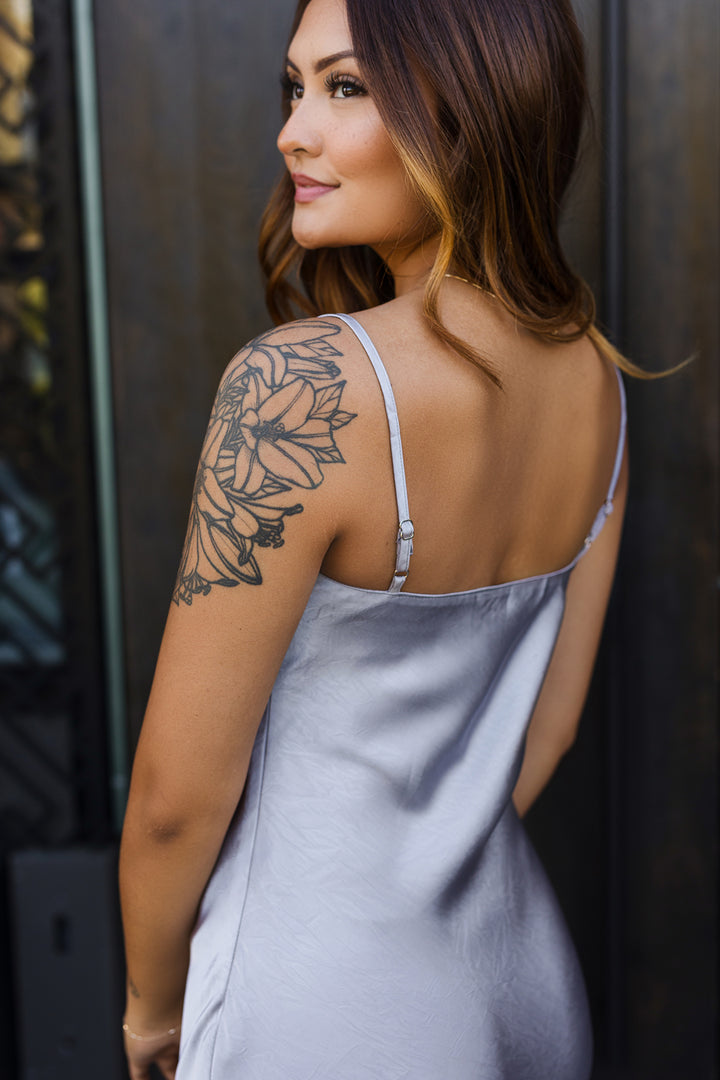 The Jasmine Crinkle Satin Midi Dress