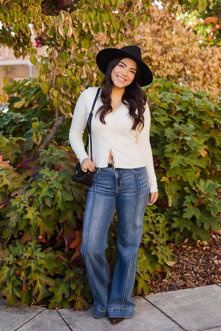 The Colette Pointelle Split Hem Sweater