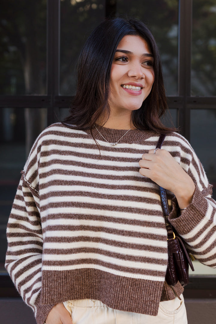 The Morning Coffee Crew Striped Sweater