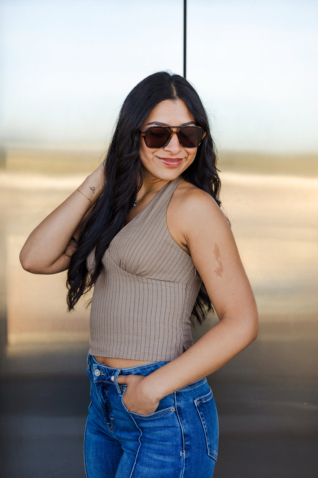 The Palmer Pinstripe Halter Top