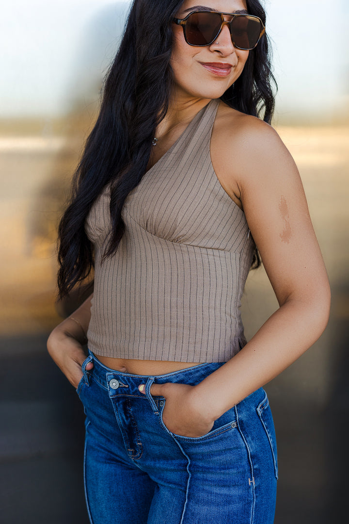 The Palmer Pinstripe Halter Top