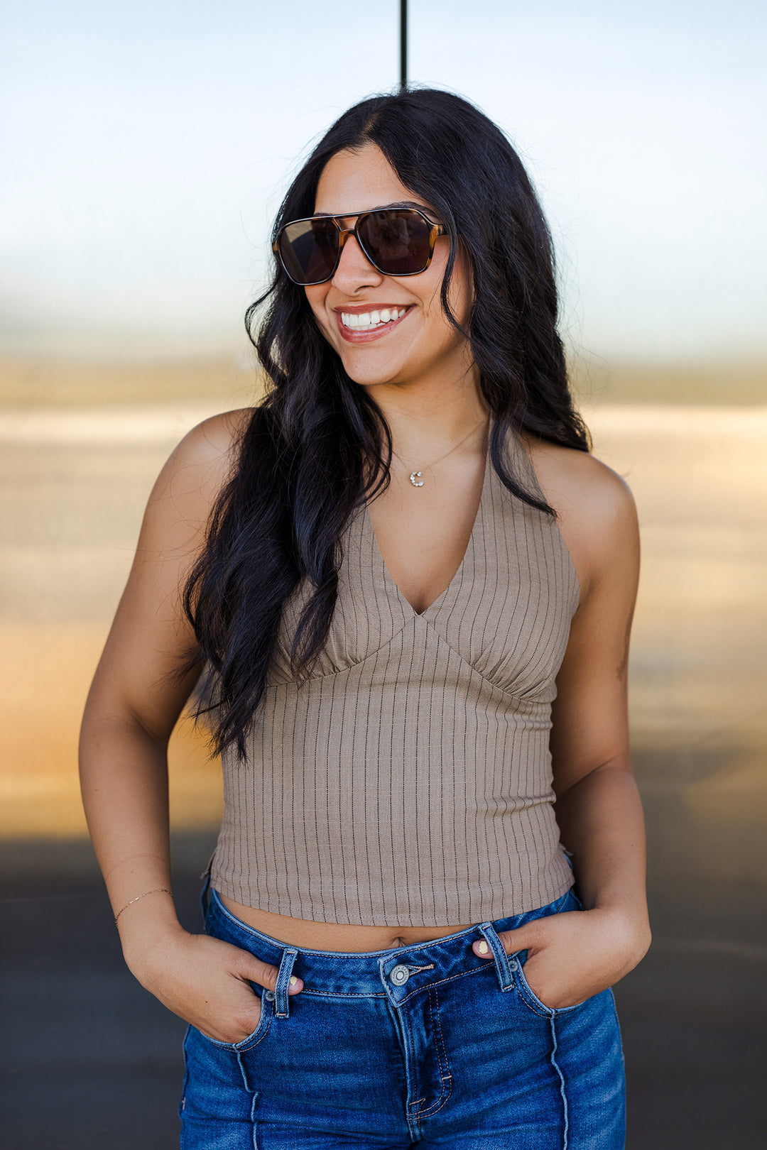 The Palmer Pinstripe Halter Top