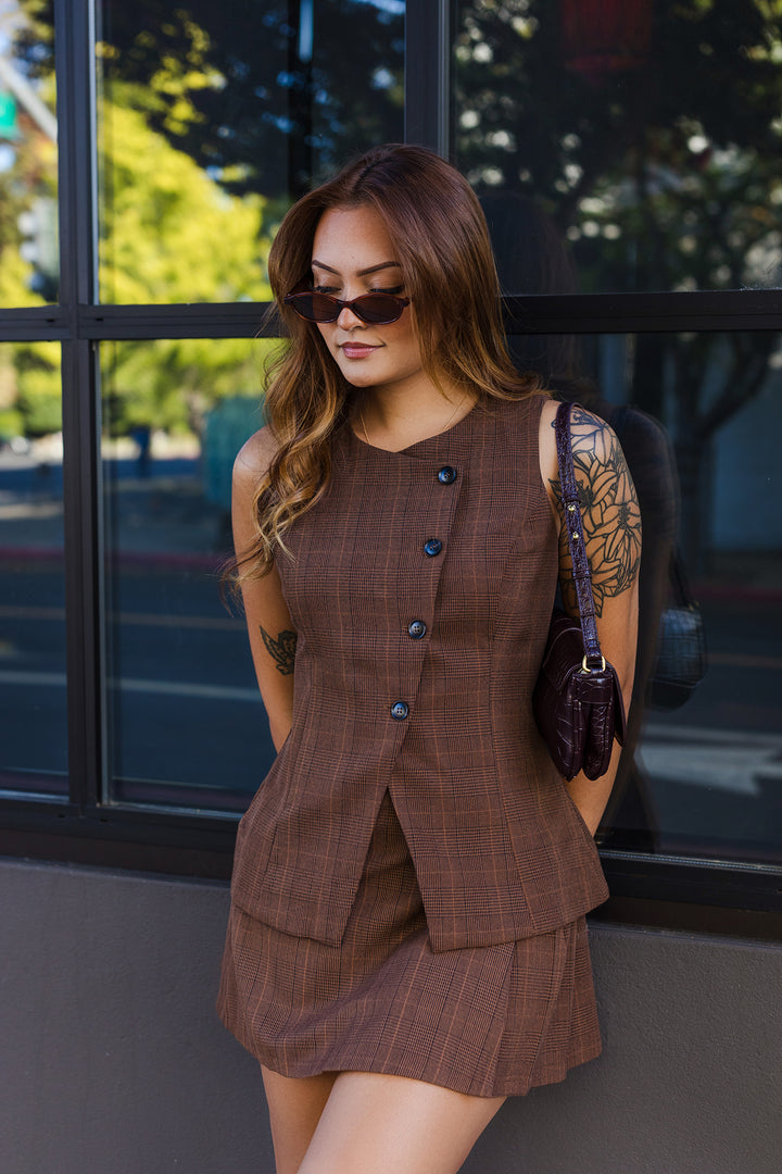 The Burnt Amber Plaid Mini Skirt