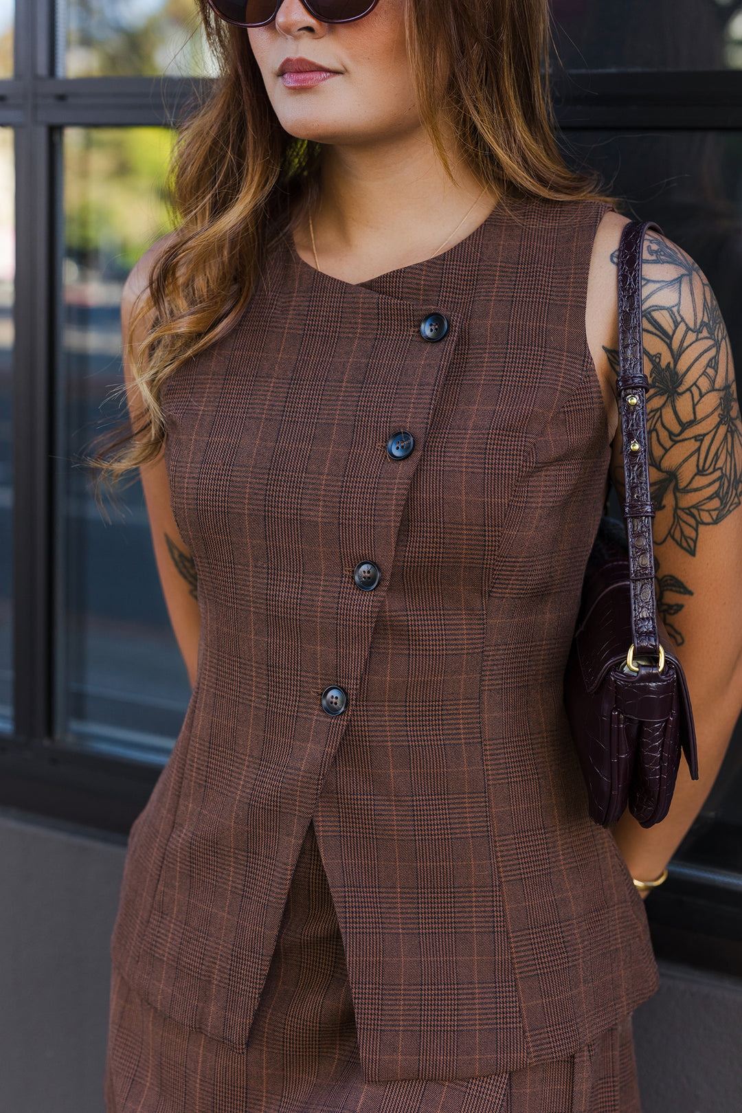 The Burnt Amber Plaid Sleeveless Top