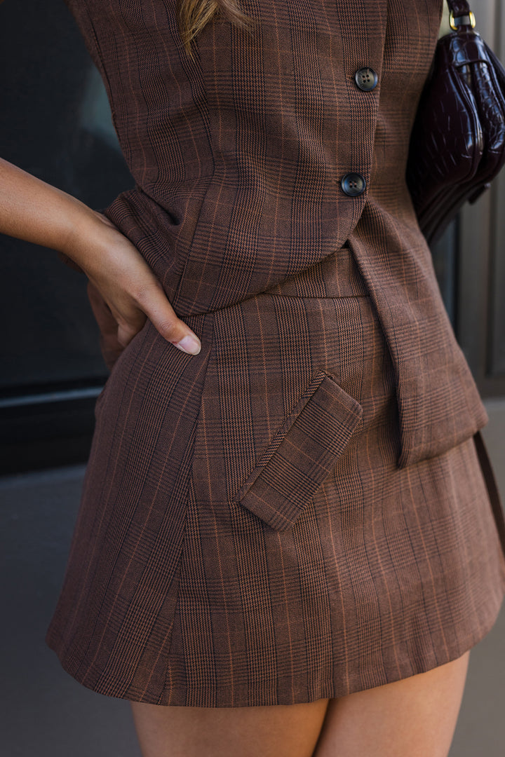 The Burnt Amber Plaid Mini Skirt