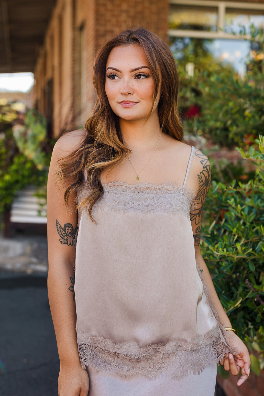 The Delicate Dove Lace Trim Satin Cami