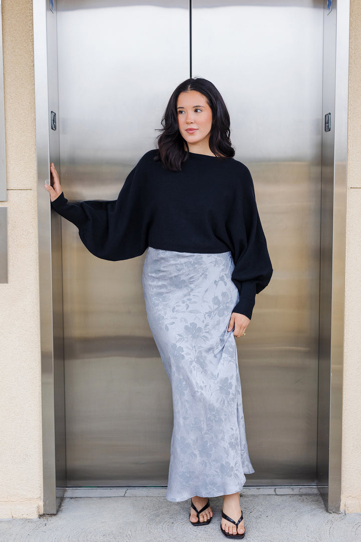 The Moon River Floral Satin Maxi Skirt