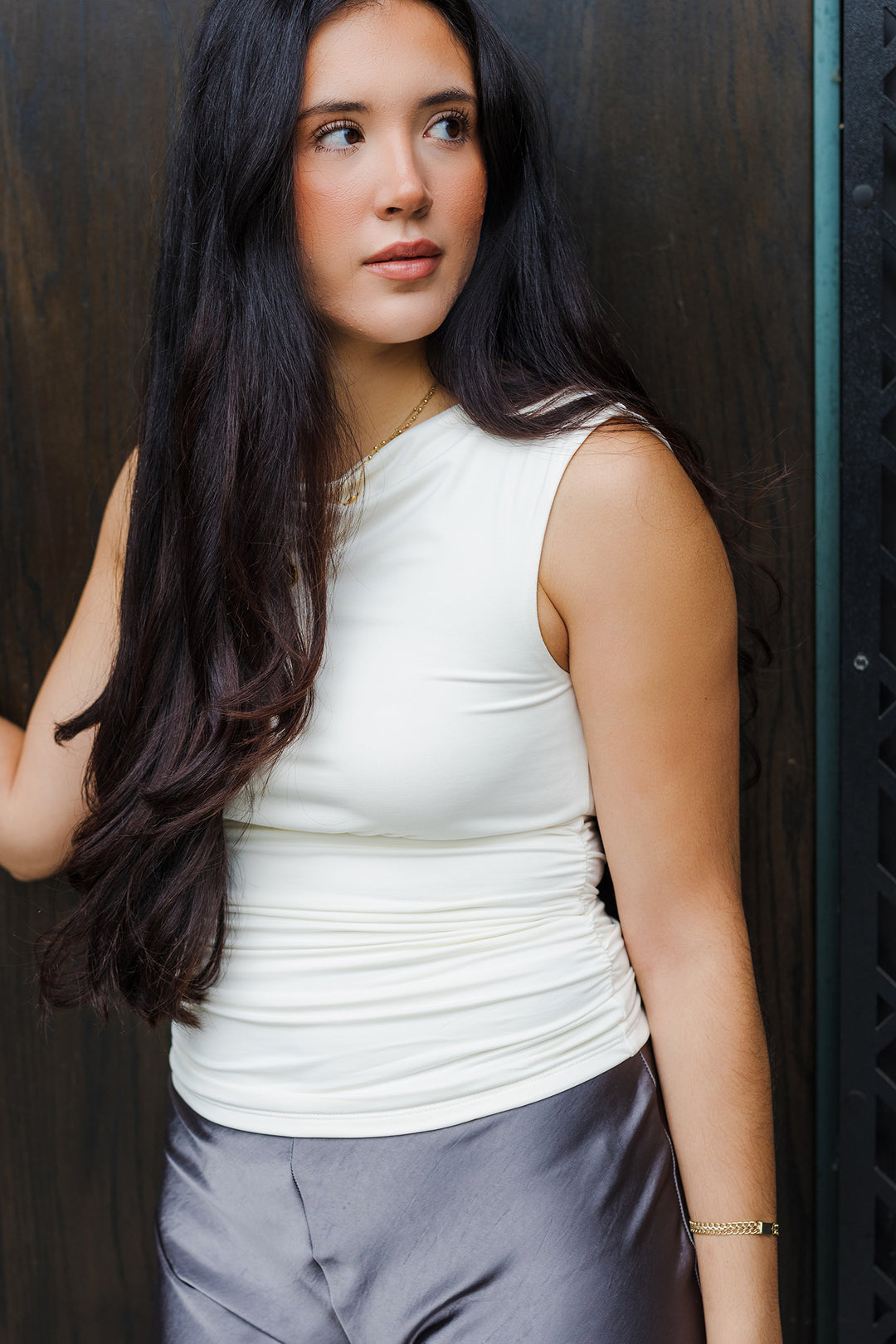The Maeve Ruched Waist Cowl Neck Top