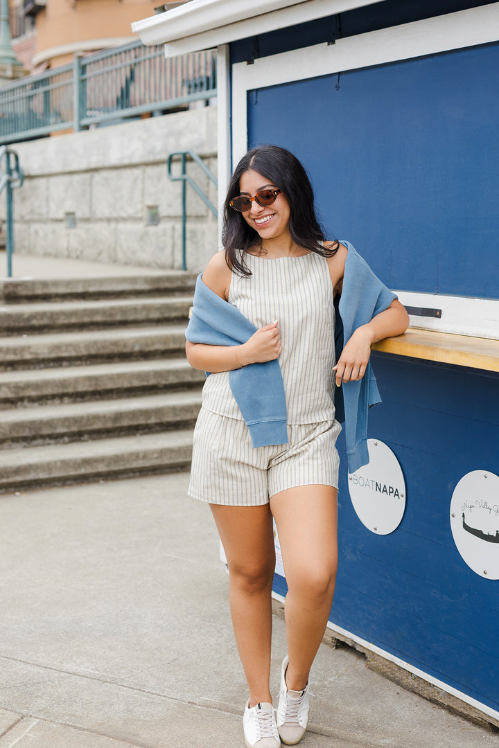 The Macey Striped Linen Tank Top