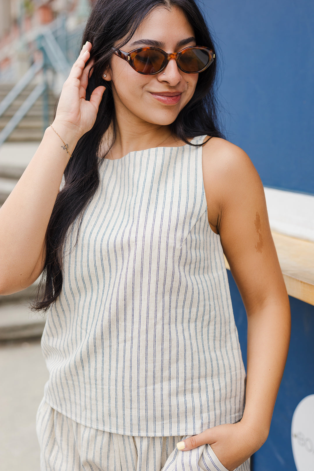 The Macey Striped Linen Tank Top