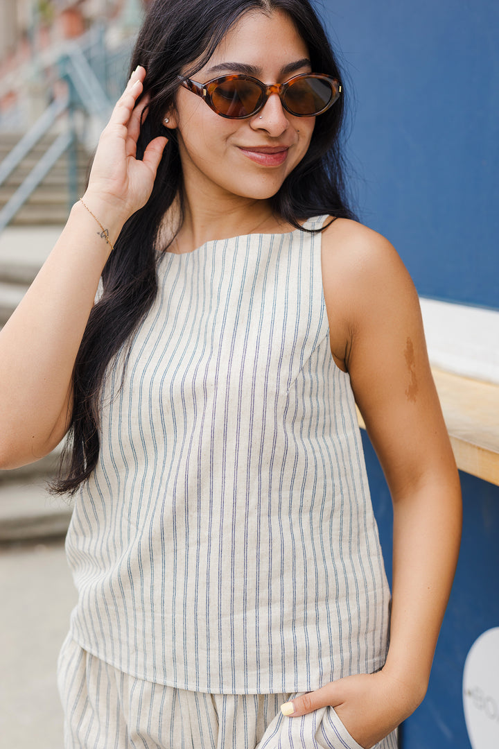 The Macey Striped Linen Tank Top