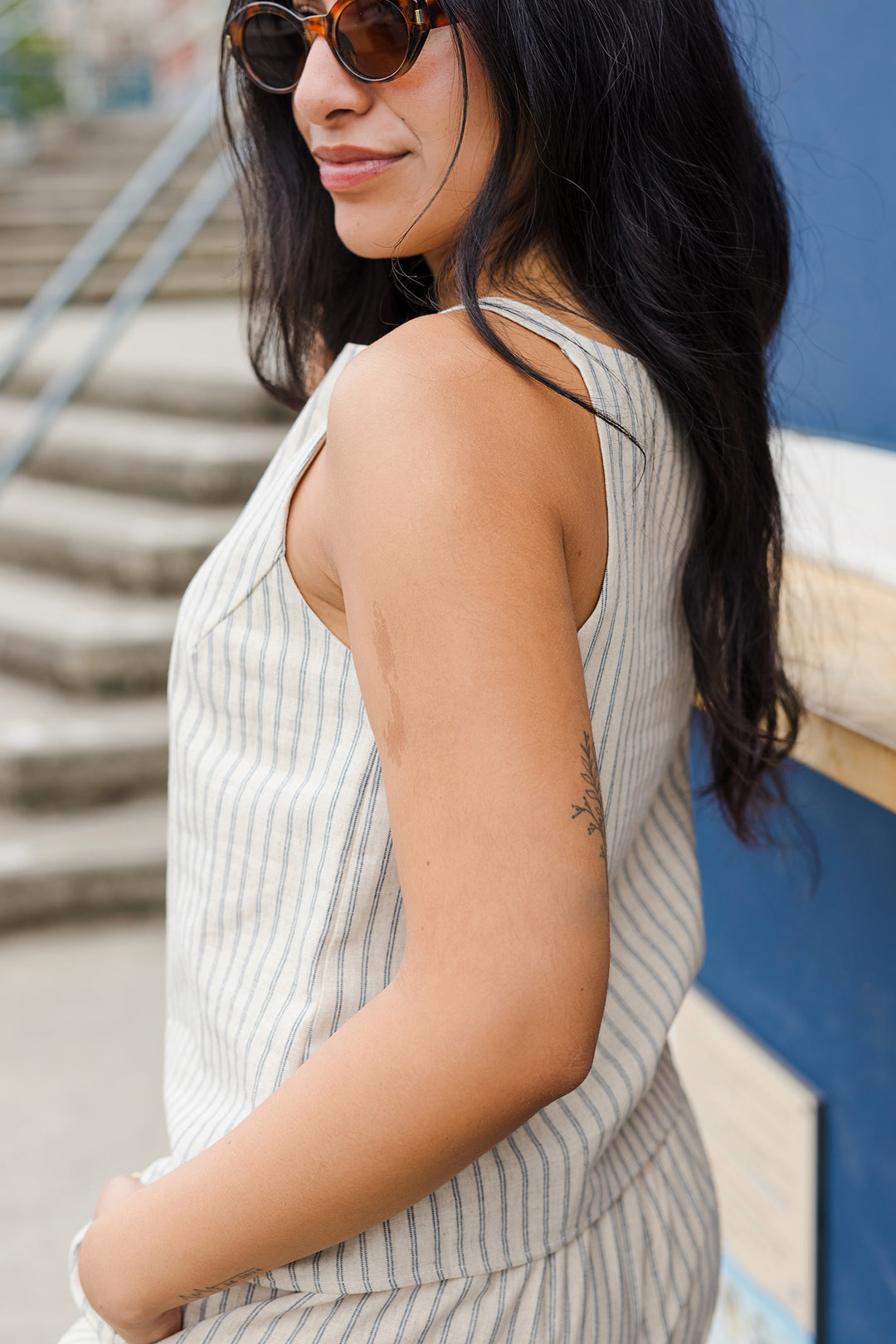 The Macey Striped Linen Tank Top