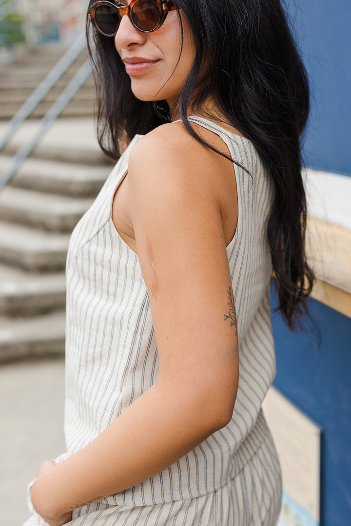 The Macey Striped Linen Tank Top