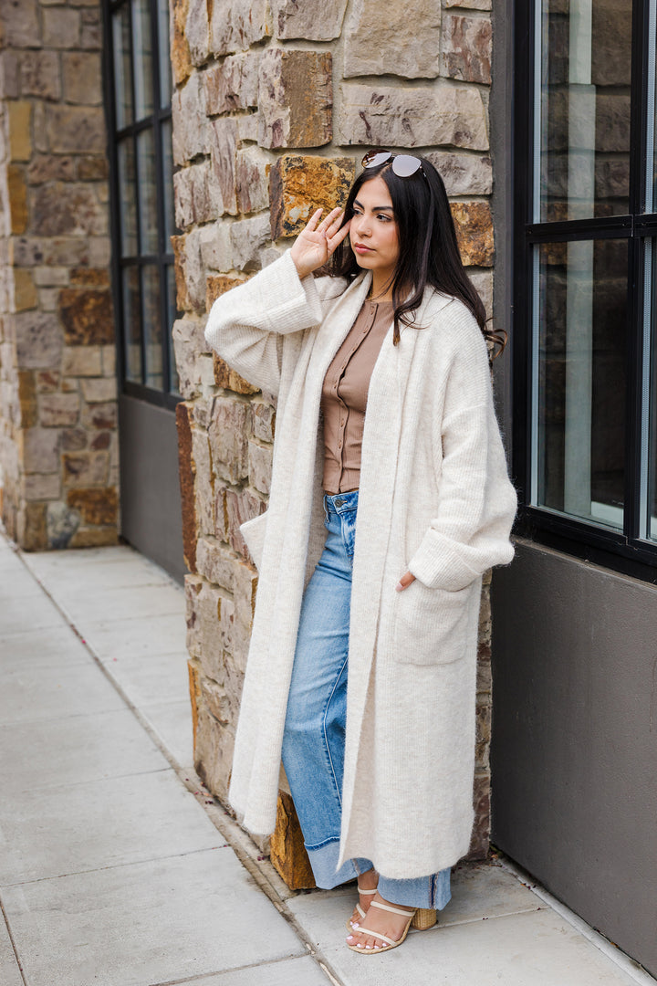 The Blanc Longline Open Front Knit Cardigan