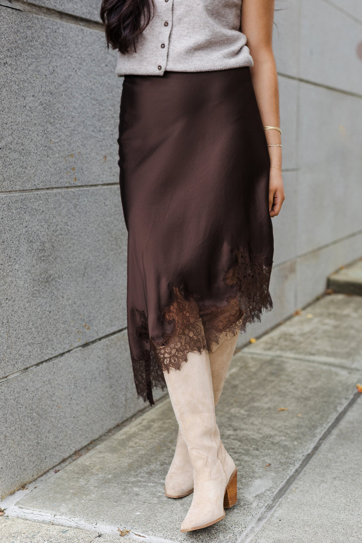 The City Stroll Lace Hem Midi Skirt