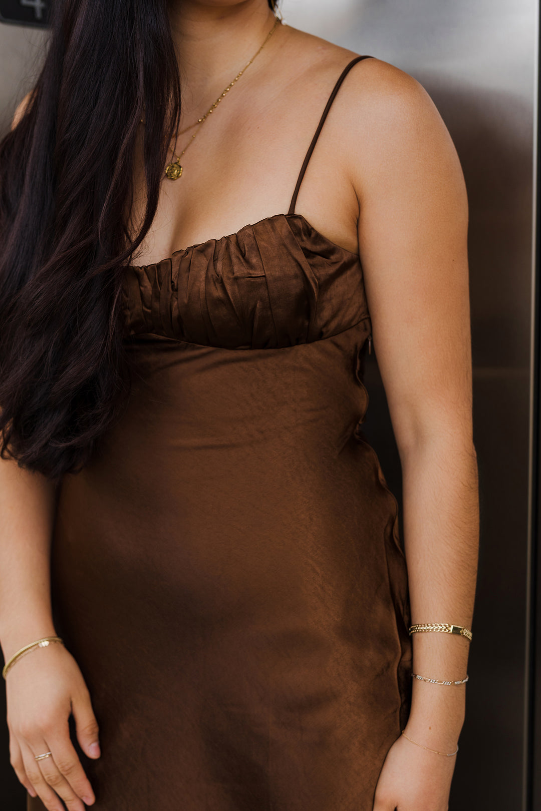 The Rich Chocolate Satin Maxi Dress