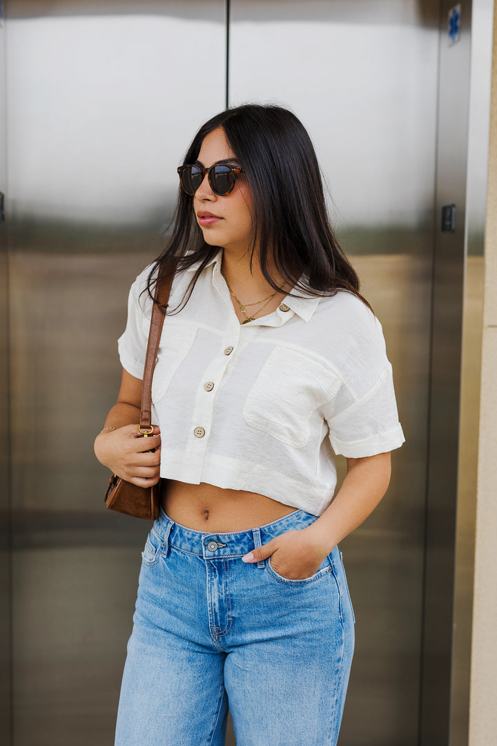The Bucket List Button Down Crop Top