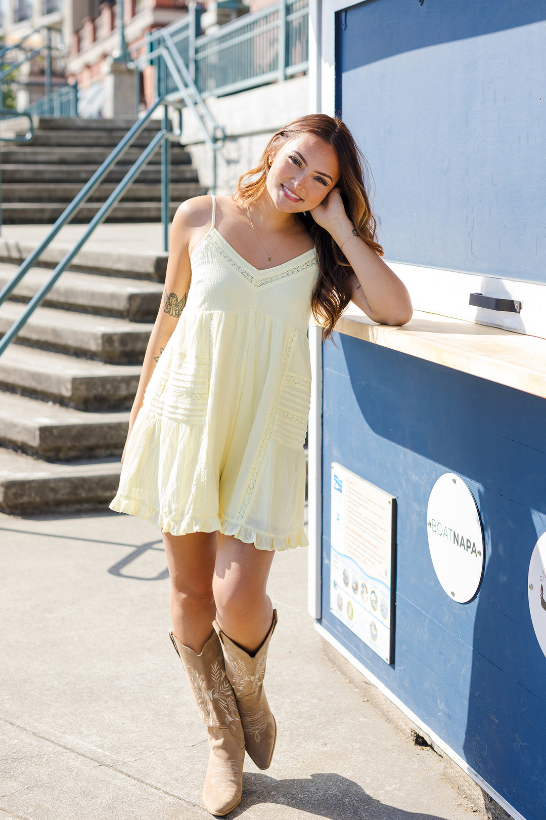 The Lemon Drop Lace Trim Romper
