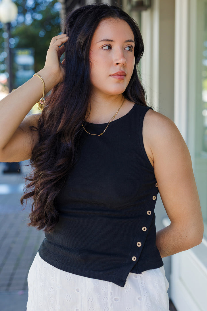The Lucky Ones Ribbed Side Button Top