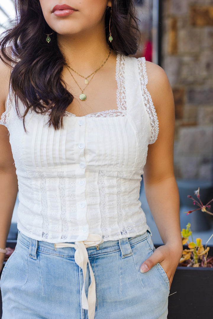 The Rodeo Romance White Lace Top