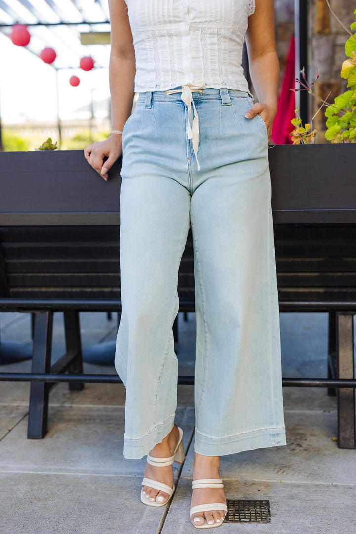 The Driftwood Washed Denim Wide Leg Pants