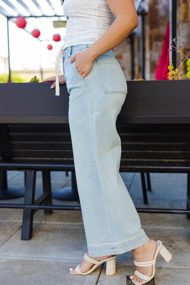 The Driftwood Washed Denim Wide Leg Pants