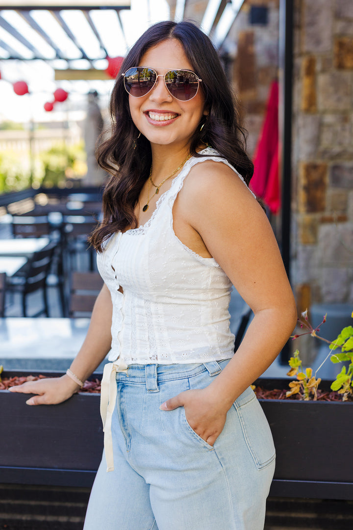 The Rodeo Romance White Lace Top