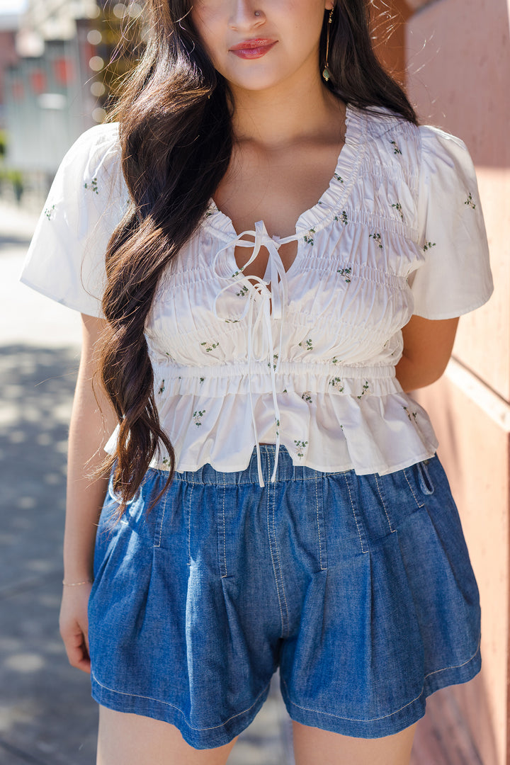 The First Pick Pleated Denim Skort