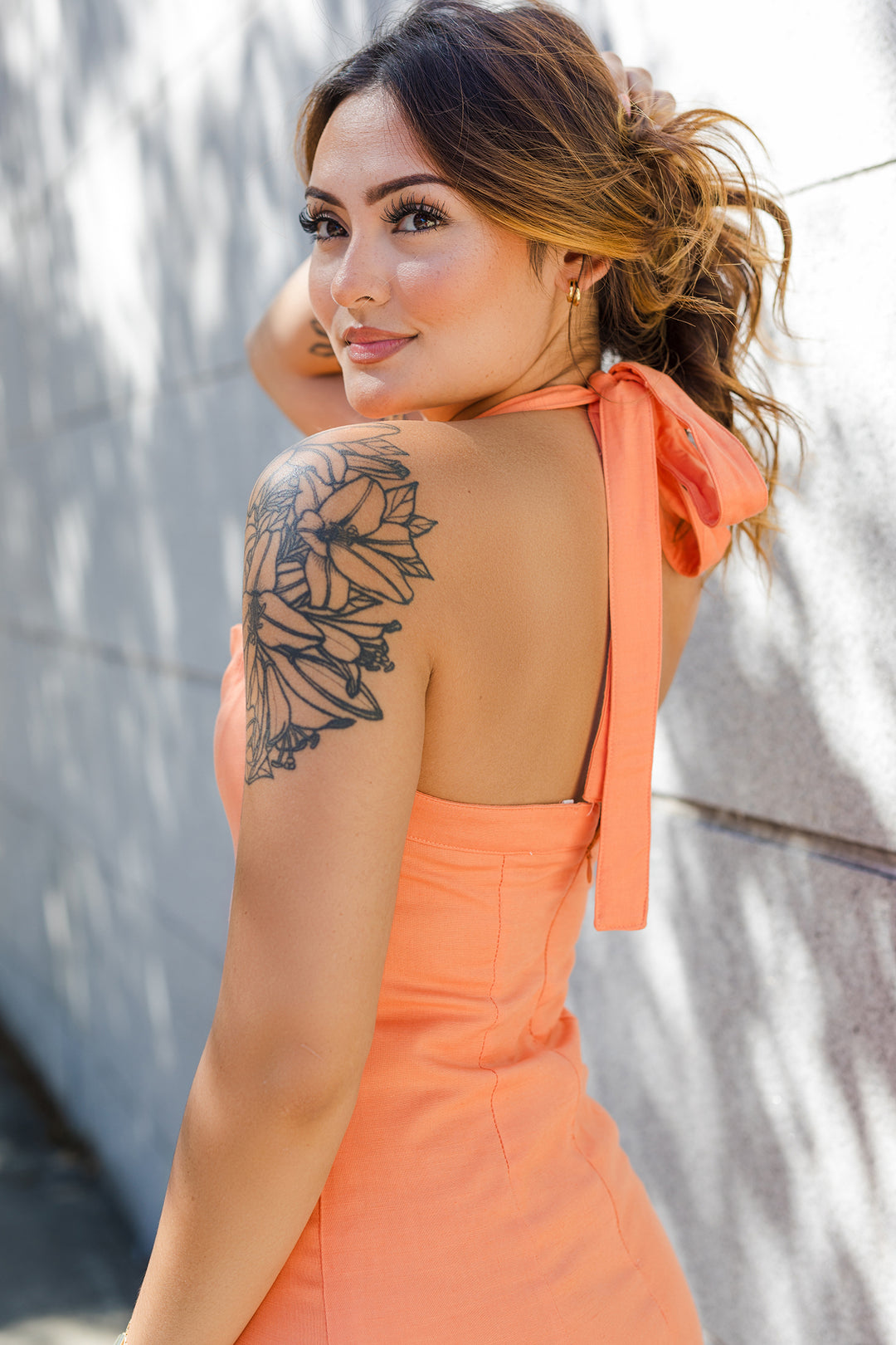 Orange Halter Neck Sleeveless Mini Dress - The Sophia