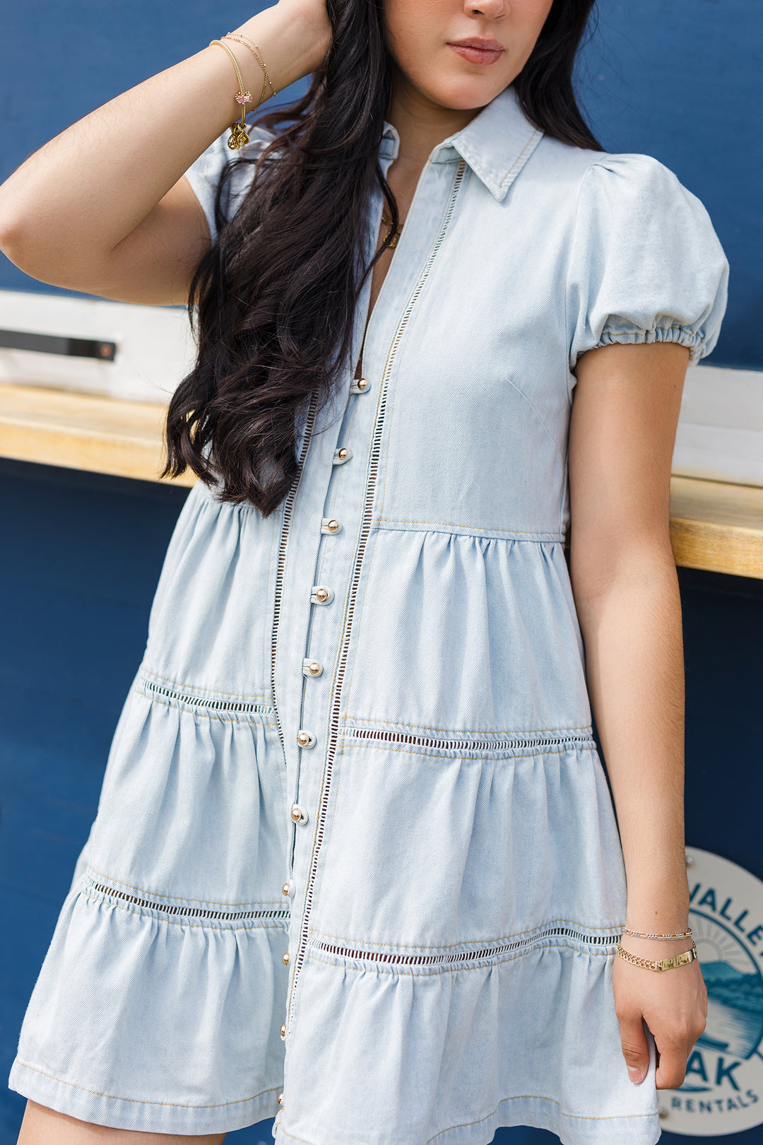 The Heart of Gold Puff Sleeve Denim Mini Dress