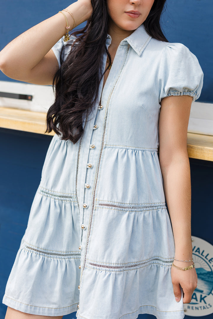 The Heart of Gold Puff Sleeve Denim Mini Dress