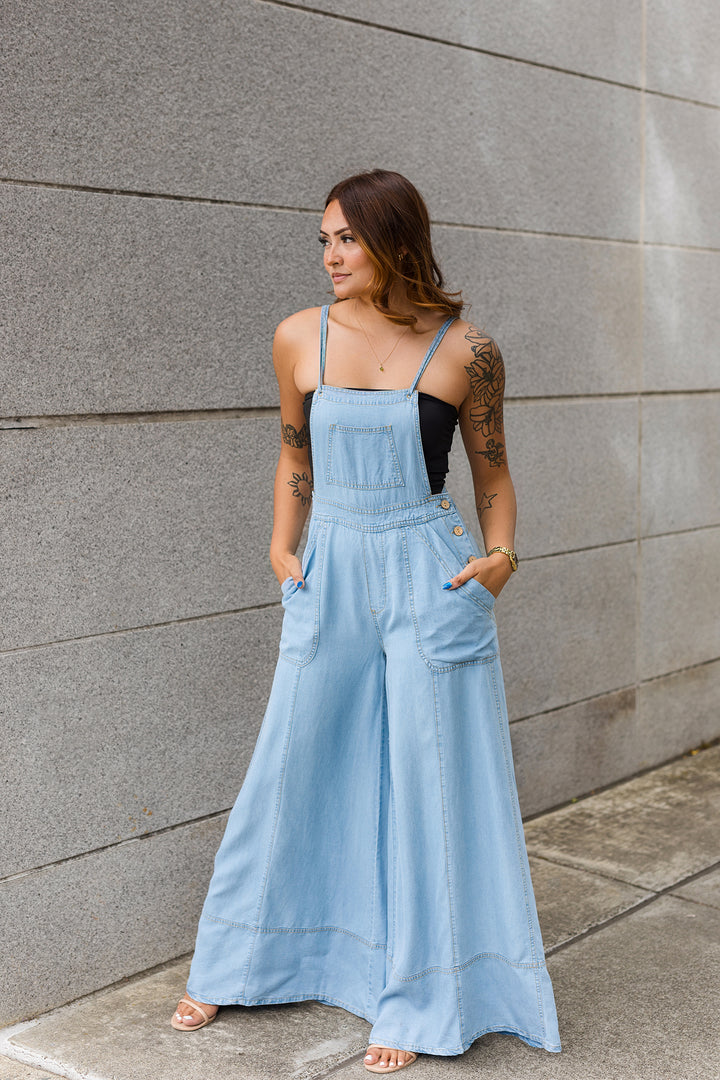 The Charlize Denim Wide-Leg Overall Jumpsuit