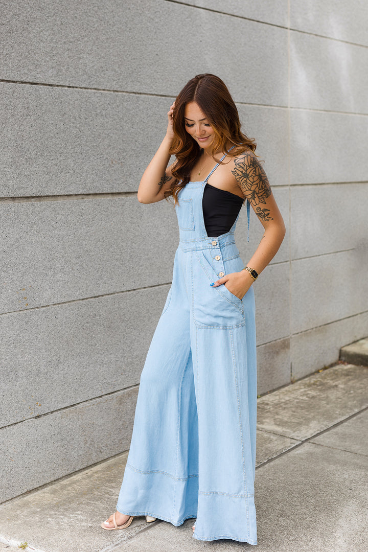 The Charlize Denim Wide-Leg Overall Jumpsuit