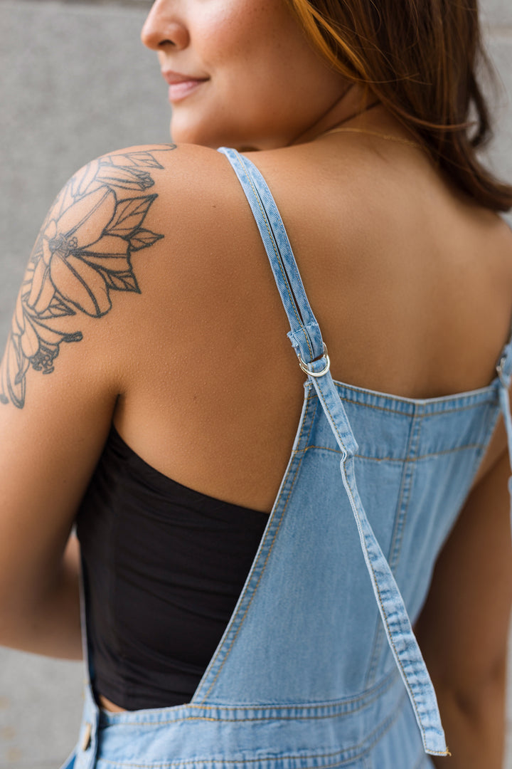 The Charlize Denim Wide-Leg Overall Jumpsuit