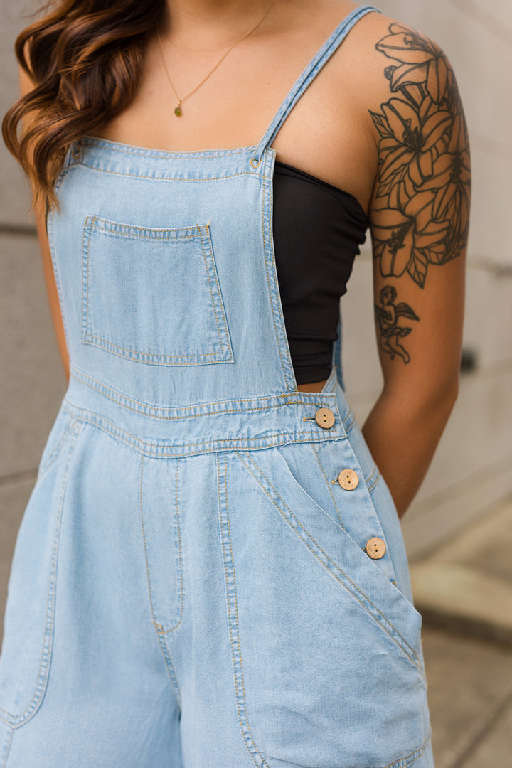 The Charlize Denim Wide-Leg Overall Jumpsuit