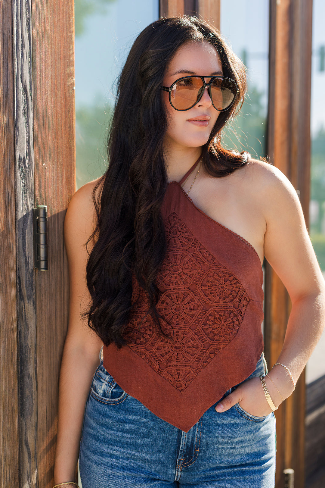 The Festival Crochet Medallion Pointed Hem Halter Top