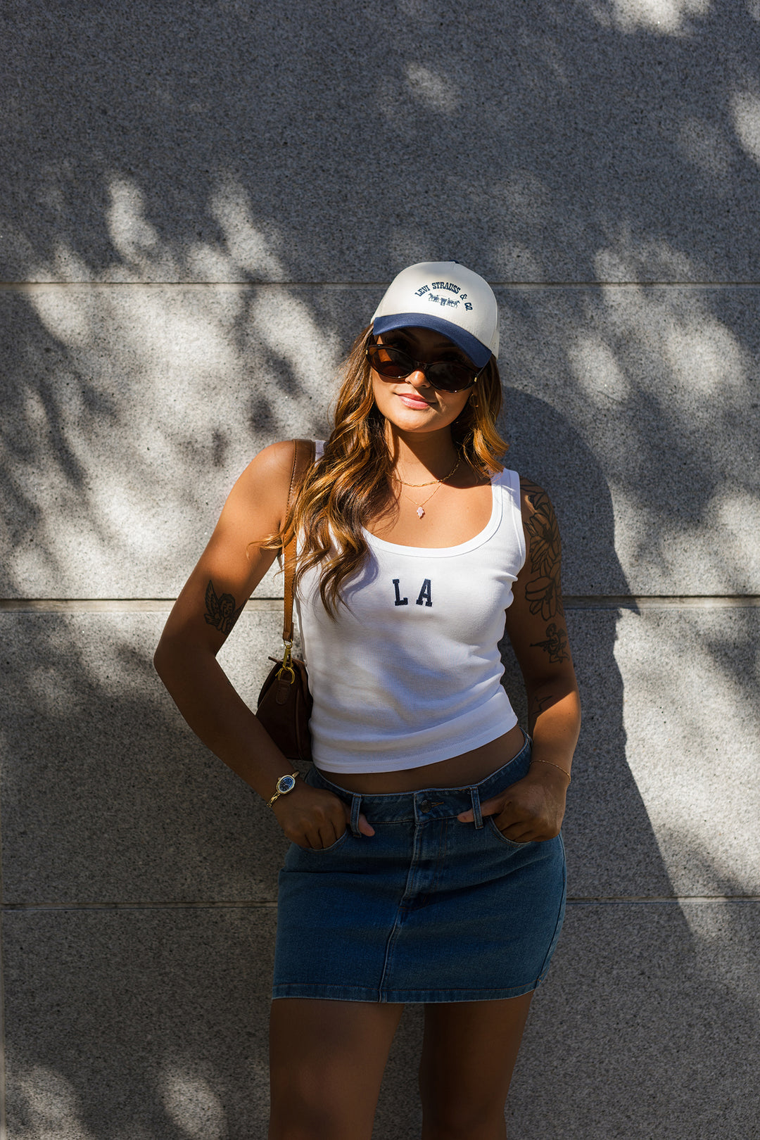 The LA Embroidered Cropped Knit Tank Top