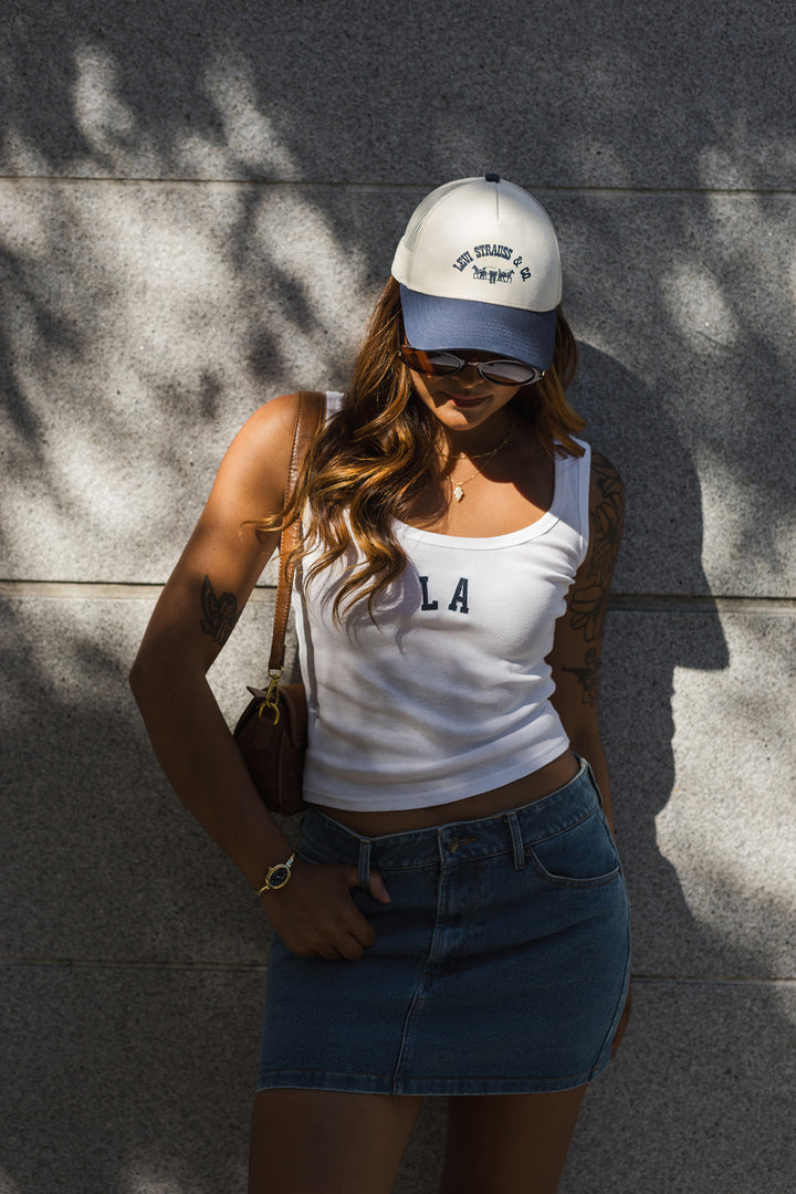 The LA Embroidered Cropped Knit Tank Top