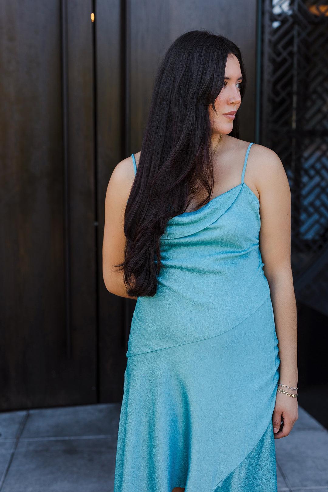 The Emerald Waves Open-Back Maxi Dress