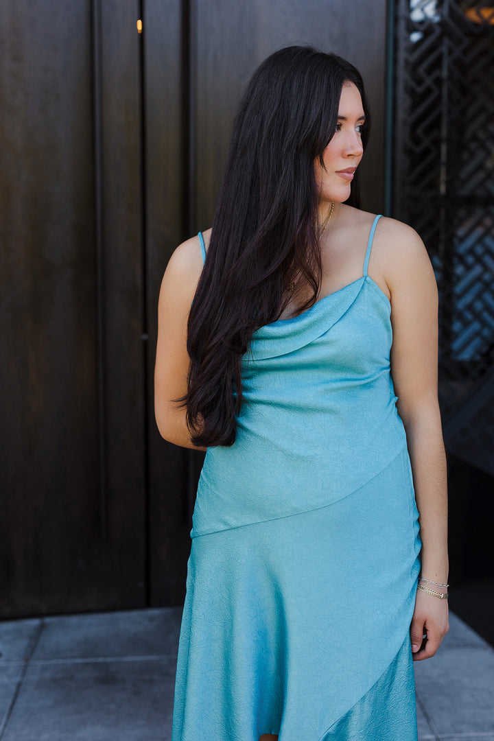 The Emerald Waves Open-Back Maxi Dress