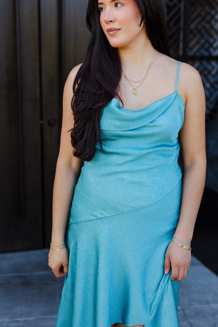 The Emerald Waves Open-Back Maxi Dress