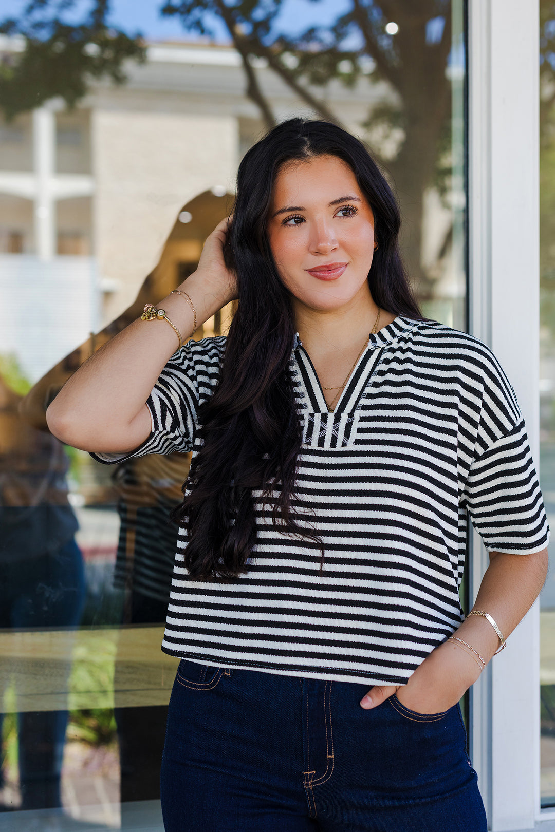 The Stripe It Right Short Sleeve Knit Top