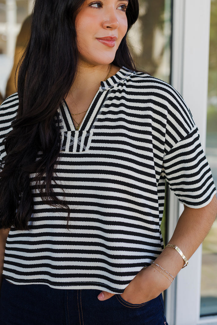 The Stripe It Right Short Sleeve Knit Top