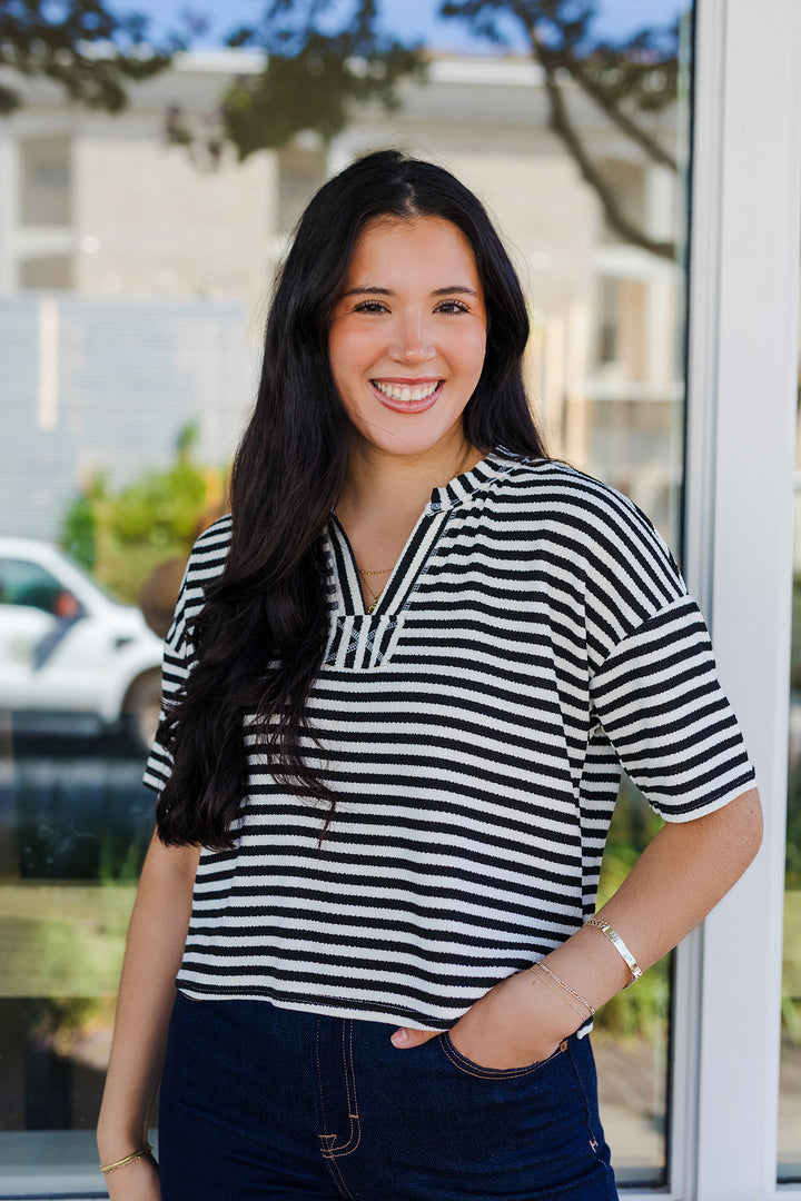 The Stripe It Right Short Sleeve Knit Top