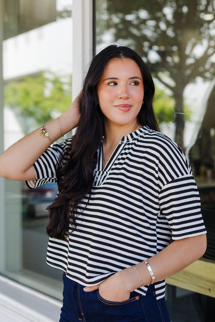 The Stripe It Right Short Sleeve Knit Top